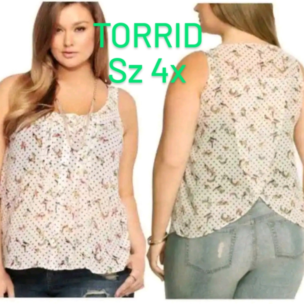 NWOT TORRID Sleeveless Off-White Bird Blouse Sz 4